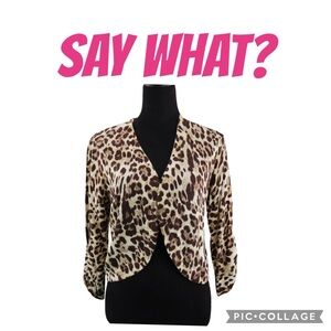 🐆 SAY WHAT? ANIMAL PRINT 3/4 SLEEVES BALERO/SHRUG WOMENS PLUS SIZE:2X LIKE NEW